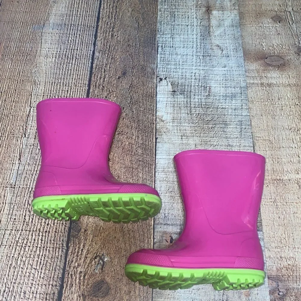 Pink and green‎ rain boots size 5/6